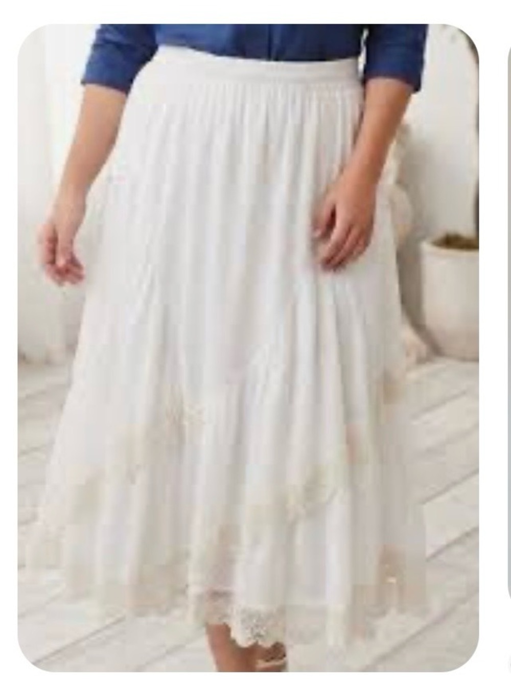 Denim 24/7 Boho Romance Cottage Western White Swiss Dots Lacey Maxi Skirt 22W